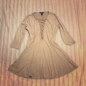 Women’s dress faux suede tie up low cut dress tied